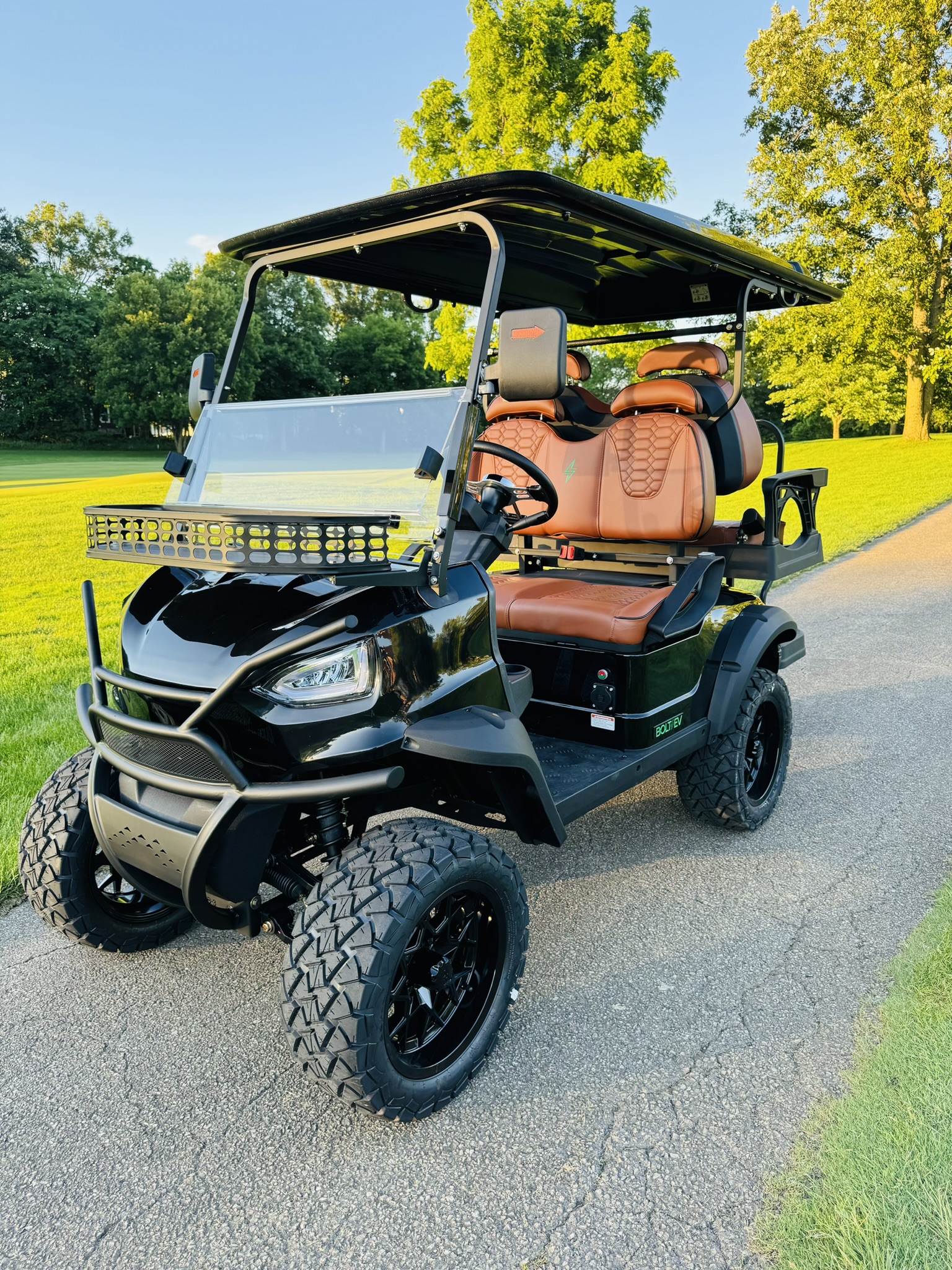 Bolt EV X4 Black Brown Stitch Golf Cart